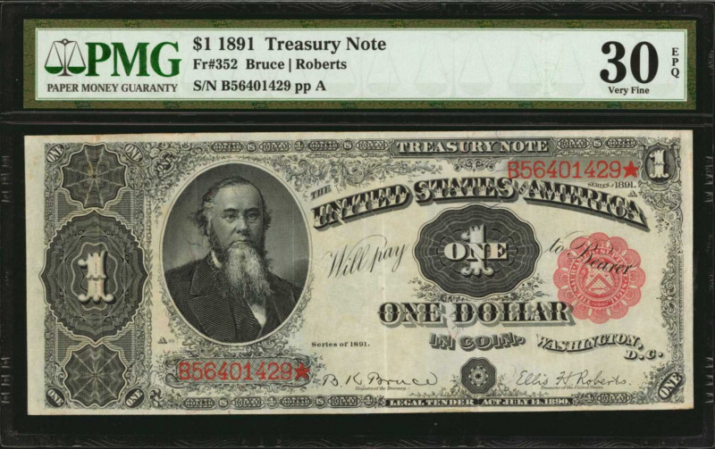 Treasury Note

Fr. 352. 1891 $1 Treasury Note. PMG Very Fine 30 EPQ.

An Ope...