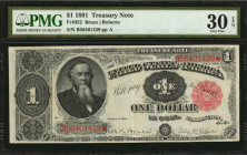 Treasury Note

Fr. 352. 1891 $1 Treasury Note. PMG Very Fine 30 EPQ.

An Open Back Treasury Note, found with PMG's all important EPQ designation. ...