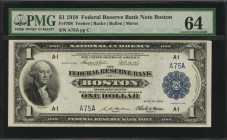 Federal Reserve Bank Notes

Fr. 708. 1918 $1 Federal Reserve Bank Note. Boston. PMG Choice Uncirculated 64. Low Serial Number.

A Boston Ace which...