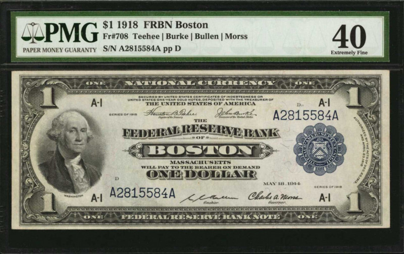 Federal Reserve Bank Notes

Fr. 708. 1918 $1 Federal Reserve Bank Note. Boston...
