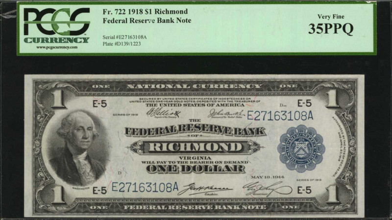 Federal Reserve Bank Notes

Fr. 722. 1918 $1 Federal Reserve Bank Note. Richmo...