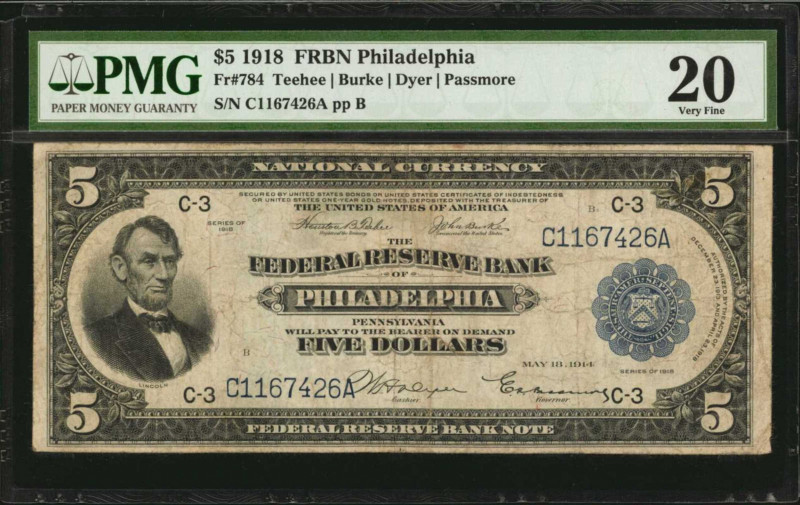 Federal Reserve Bank Notes

Fr. 784. 1918 $5 Federal Reserve Bank Note. Philad...