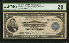 Federal Reserve Bank Notes

Fr. 784. 1918 $5 Federal Reserve Bank Note. Philadelphia. PMG Very Fine 20.

PMG's population report lists just 22 exa...