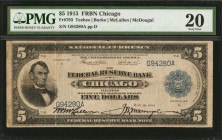Federal Reserve Bank Notes

Fr. 793. 1915 $5 Federal Reserve Bank Note. Chicago. PMG Very Fine 20.

PMG has graded an even dozen examples of this ...