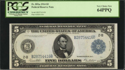 Federal Reserve Notes

Fr. 851a. 1914 $5 Federal Reserve Note. New York. PCGS Currency Very Choice New 64 PPQ.

A nearly Gem example of this New Y...
