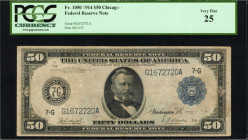 Federal Reserve Notes

Fr. 1050. 1914 Chicago $50 Federal Reserve Note. Chicago. PCGS Currency Very Fine 25.

A Very Fine offering of this 1914 $5...
