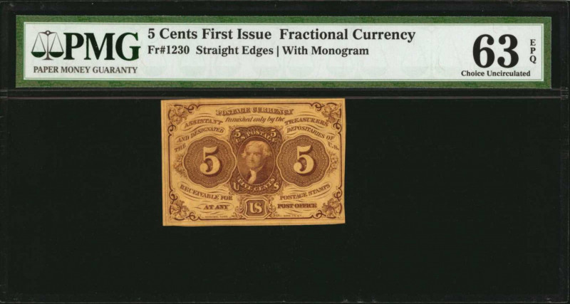 First Issue

Fr. 1230. 5 Cent. First Issue. PMG Choice Uncirculated 63 EPQ.
...