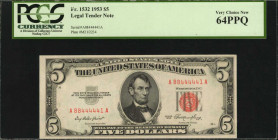 Legal Tender Notes

Fr. 1532. 1953 $5 Legal Tender Note. PCGS Currency Very Choice New 64 PPQ.

A nearly Gem example of this $5 Legal Tender note....
