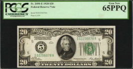 Federal Reserve Notes

Fr. 2050-E. 1928 $20 Federal Reserve Note. Richmond. PCGS Currency Gem New 65 PPQ.

A gem example of this early numeric $20...