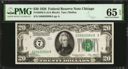 Federal Reserve Notes

Fr. 2050-G. 1928 $20 Federal Reserve Note. Chicago. PMG Gem Uncirculated 65 EPQ.

This Gem numeric FRN offers fully origina...