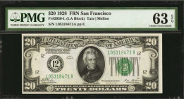 Federal Reserve Notes

Fr. 2050-L. 1928 $20 Federal Reserve Note. San Francisco. PMG Choice Uncirculated 63 EPQ.

This Series of 1928 FRN displays...