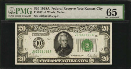 Federal Reserve Notes

Fr. 2051-J. 1928A $20 Federal Reserve Note. Kansas City. PMG Gem Uncirculated 65.

Exceptional appeal is found on this earl...