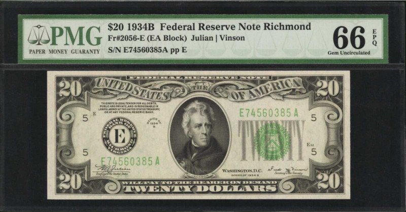 Federal Reserve Notes

Lot of (2) Fr. 2055-G & 2056-E. 1934A & 1934B $20 Feder...