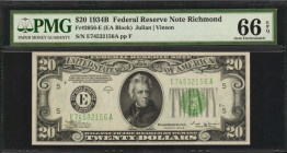 Federal Reserve Notes

Fr. 2056-E. 1934B $20 Federal Reserve Note. Richmond. PMG Gem Uncirculated 66 EPQ.

Estimate: $70.00 - $90.00
