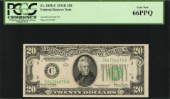 Federal Reserve Notes

Fr. 2058-C. 1934D $20 Federal Reserve Note. Philadelphia. PCGS Currency Gem New 66 PPQ.

This 1934D $20 offers bright paper...