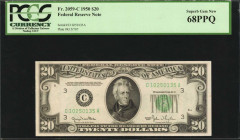 Federal Reserve Notes

Fr. 2059-C. 1950 $20 Federal Reserve Note. Philadelphia. PCGS Currency Superb Gem New 68 PPQ.

A lofty grade of Superb Gem ...
