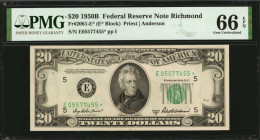 Federal Reserve Notes

Fr. 2061-E*. 1950B $20 Federal Reserve Note. Richmond. PMG Gem Uncirculated 66 EPQ.

An attractive high grade example of th...
