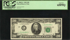 Federal Reserve Notes

Fr. 2065-L*. 1963 $20 Federal Reserve Note. San Francisco. PCGS Currency Gem New 65 PPQ.

A replacement Series of 1963 $20 ...