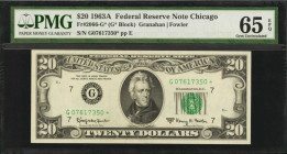 Federal Reserve Notes

Fr. 2066-G*. 1963A $20 Federal Reserve Star Note. Chicago. PMG Gem Uncirculated 65 EPQ.

Pack fresh appeal is noticed on th...