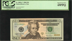 Federal Reserve Notes

Fr. 2089-C*. 2004 $20 Federal Reserve Star Note. Philadelphia. PCGS Currency Superb Gem New 69 PPQ.

A nearly perfect grade...