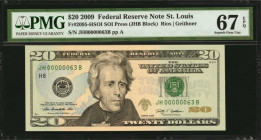 Federal Reserve Notes

Fr. 2095-HSOI. 2009 $20 Federal Reserve Note. St. Louis. PMG Superb Gem Uncirculated 67 EPQ. Low Serial Number.

SOI press....