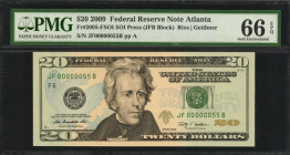 Federal Reserve Notes

Fr. 2095-FSOI. 2009 $20 Federal Reserve Note. Atlanta. PMG Gem Uncirculated 66 EPQ. Low Serial Number.

SOI press. Serial n...