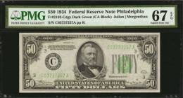 Federal Reserve Notes

Fr. 2102-Cdgs. 1934 $50 Federal Reserve Note. Philadelphia. PMG Superb Gem Uncirculated 67 EPQ.

A highly attractive offeri...
