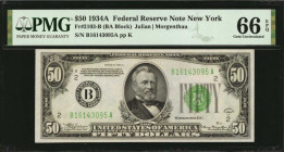Federal Reserve Notes

Fr. 2103-B. 1934A $50 Federal Reserve Note. New York. PMG Gem Uncirculated 66 EPQ.

Milky white paper and dark green overpr...