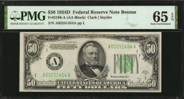 Federal Reserve Notes

Fr. 2106-A. 1934D $50 Federal Reserve Note. Boston. PMG Gem Uncirculated 65 EPQ.

A high grade example of this Boston distr...