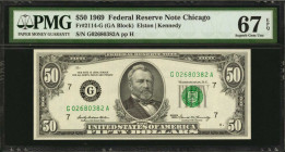 Federal Reserve Notes

Fr. 2114-G. 1969 $50 Federal Reserve Note. Chicago. PMG Superb Gem Uncirculated 67 EPQ.

A lovely Series of 1969 $50 FRN, w...