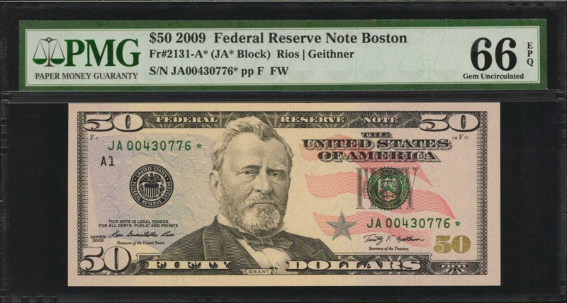 Federal Reserve Notes

Fr. 2131-A*. 2009 $50 Federal Reserve Star Note. Boston...