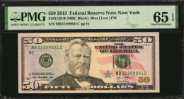 Federal Reserve Notes

Fr. 2132-B. 2013 $50 Federal Reserve Note. New York. PMG Gem Uncirculated 65 EPQ. Repeater Serial Number.

This New York $5...