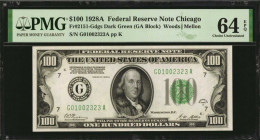 Federal Reserve Notes

Fr. 2151-Gdgs. 1928A $100 Federal Reserve Note. Chicago. PMG Choice Uncirculated 64 EPQ.

A nearly Gem offering of this dar...