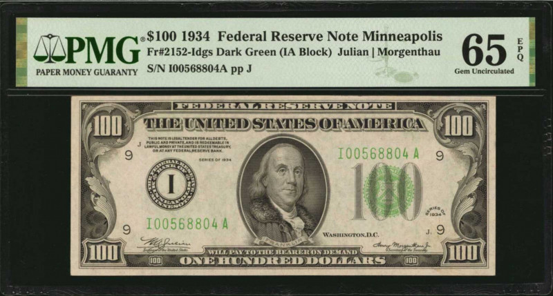 Federal Reserve Notes

Fr. 2152-Idgs. 1934 $100 Federal Reserve Note. Minneapo...