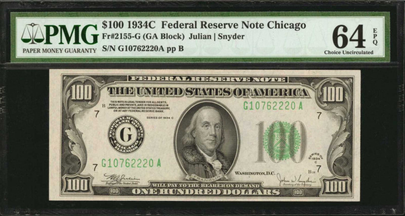 Federal Reserve Notes

Fr. 2155-G. 1934C $100 Federal Reserve Note. Chicago. P...