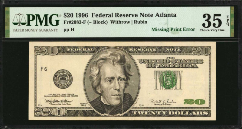 Error Group Lots

Lot of (2) Fr. 2083-F & 2093-E. 1996 & 2006 $20 Federal Rese...