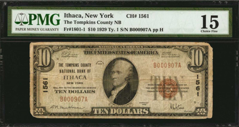 New York

Ithaca, New York. 1929 Ty. 1 $10 Fr. 1801-1. The Tompkins County NB....