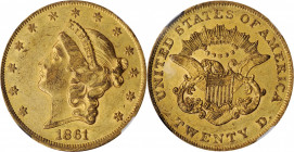 Liberty Head Double Eagle

1861 Liberty Head Double Eagle. AU-55 (NGC).

PCGS# 8932. NGC ID: 269G.

Ex Rive d'Or Collection.

Estimate: $1800