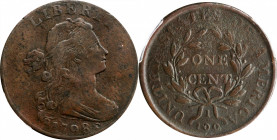 Draped Bust Cent

1798 Draped Bust Cent. Style II Hair. VF Details--Environmental Damage (PCGS).

PCGS# 1434.

Estimate: $220