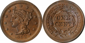 Braided Hair Cent

1852 Braided Hair Cent. MS-65 BN (NGC).

PCGS# 1898. NGC ID: 226J.

Estimate: $550