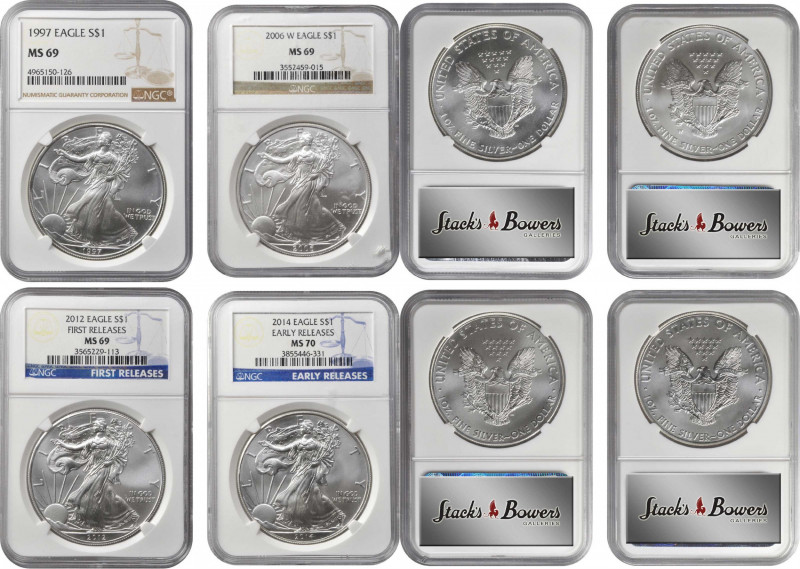 Silver Eagle

Lot of (4) Silver Eagles. (NGC).

Included are: 1997 MS-69; 20...