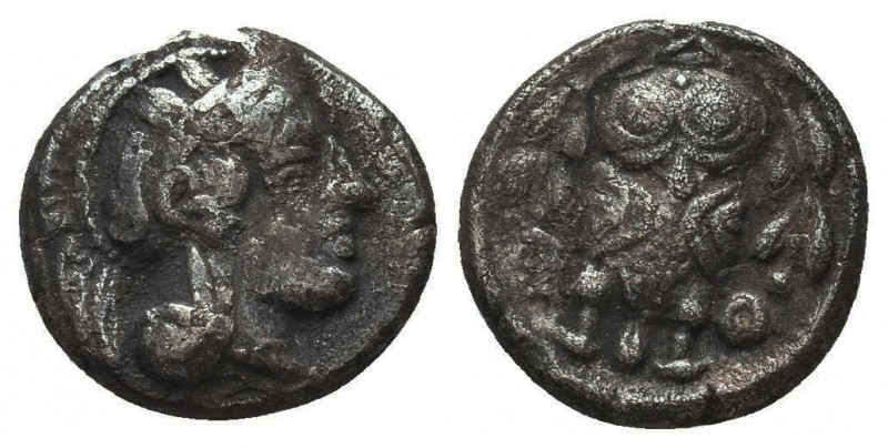 Attica, Athens. AR Hemidrachm, c. 454-404 BC.
Obv. Helmeted head of Athena righ...