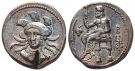 CILICIA, Tarsos. Balakros. Satrap of Cilicia, 333-323 BC. Stater. Baaltars seated left on backless throne, holding lotos-tipped scepter in his right h...