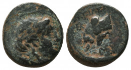 IONIA. Magnesia ad Maeandrum. Ae.
Obv: Laureate head of Apollo right.
Rev: Forepart of bull left within wreath of maeander.
Condition: Very Fine
...
