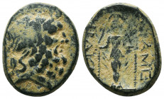 PHRYGIA. Akmoneia. Ae (1st century BC). Theodotos and Hierokles, magistrates. Obv: Laureate head of Zeus right. Rev: ΑΚΜΟΝΕΩ / ΘΕΟΔΟΤΟ / ΙΕΡΟΚΛΕ. Askl...