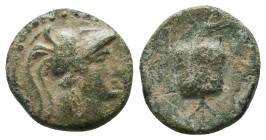 PAMPHYLIA. Side. Ae (1st century BC).
Obv: Pomegranate.
Rev: Helmeted bust of Athena right.
SNG von Aulock 4804.
Condition: Very Fine

Weight: 2...