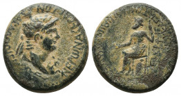 PHRYGIA. Acmoneia. Nero, 54-68. Hemiassarion, Lucius Servenius Capito, archon for the third time, with his wife, Julia Severa. [NEPΩNA] CEBACTON AKMON...