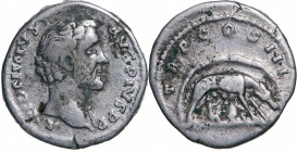ROMAN EMPIRE
Antoninus Pius, as Augustus (AD 138-161). AR denarius (3.92 g), Rome
ANTONINVS AVG PIVS P P laureate head of Antoninus Pius right / TR ...