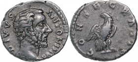 ROMAN EMPIRE
Divus Antoninus Pius (161-180 AD), AR Denarius (3.12g), struck under Marc Aurel, Rome
DIVVS ANTONINVS, bare head right / CONSECRATIO, E...