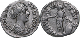 ROMAN EMPIRE
Lucilla (163-181 AD), AR Denarius (2.62g), Rome
LVCILLA AVGVSTA, draped bust right / VENVS VICTRIX, Venus standing left holding Victori...